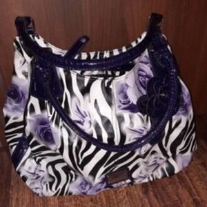 Fiorelli Elegant Black Zebra Print with Purple Flowers Tote Bag